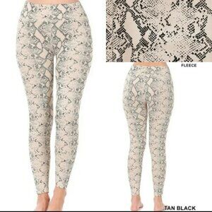 NEW! ZENANA Outfitters Fleece Lined Snakeskin Animal Print Leggings Pant